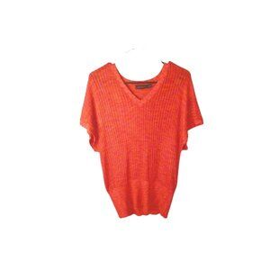 The Limited Orange Pink Marble Knit V Neck Short Sleeve Sweater Women’s M